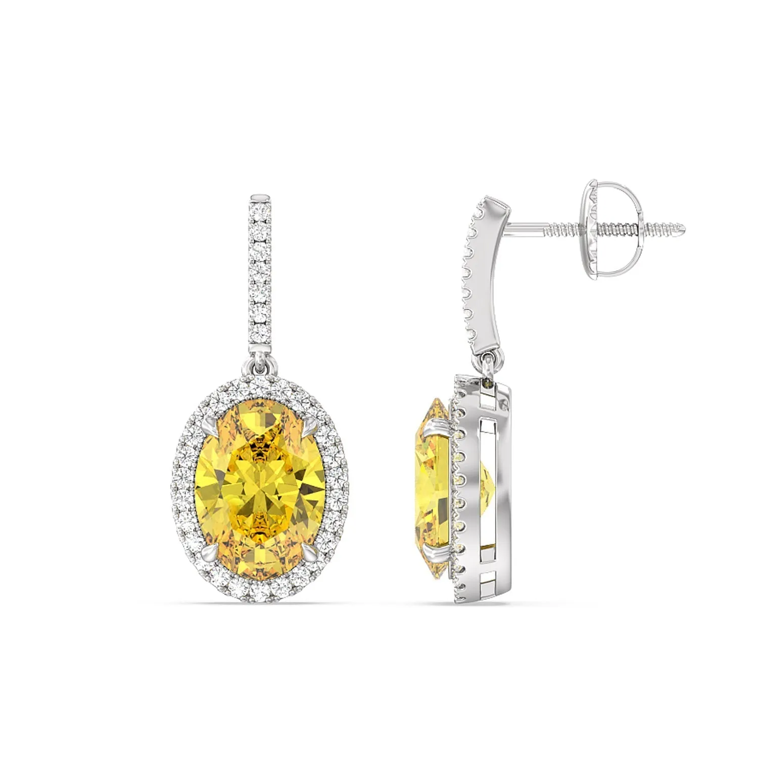 8 Ct Pair Fancy Deep Yellow Halo Drop Earrings
