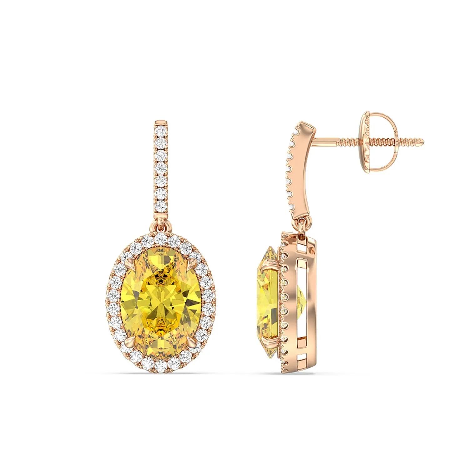 8 Ct Pair Fancy Deep Yellow Halo Drop Earrings