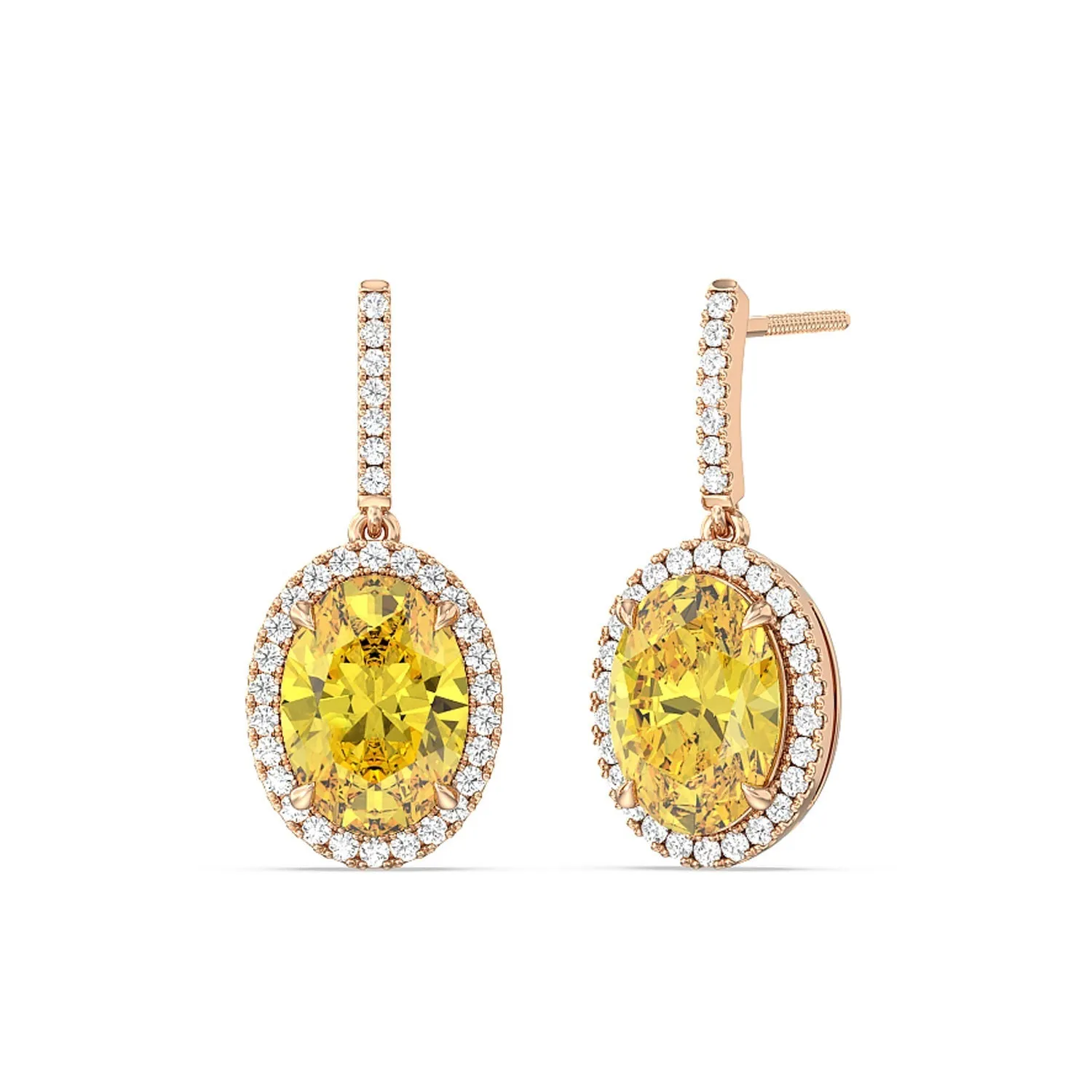 8 Ct Pair Fancy Deep Yellow Halo Drop Earrings