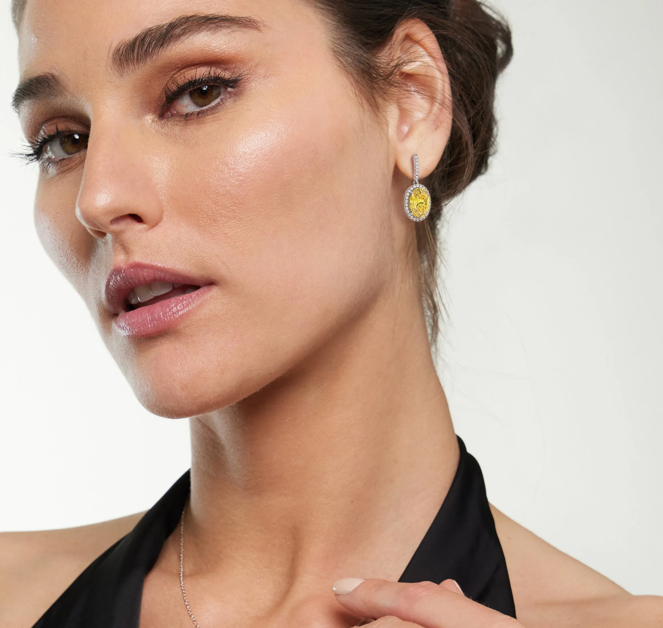 8 Ct Pair Fancy Deep Yellow Halo Drop Earrings