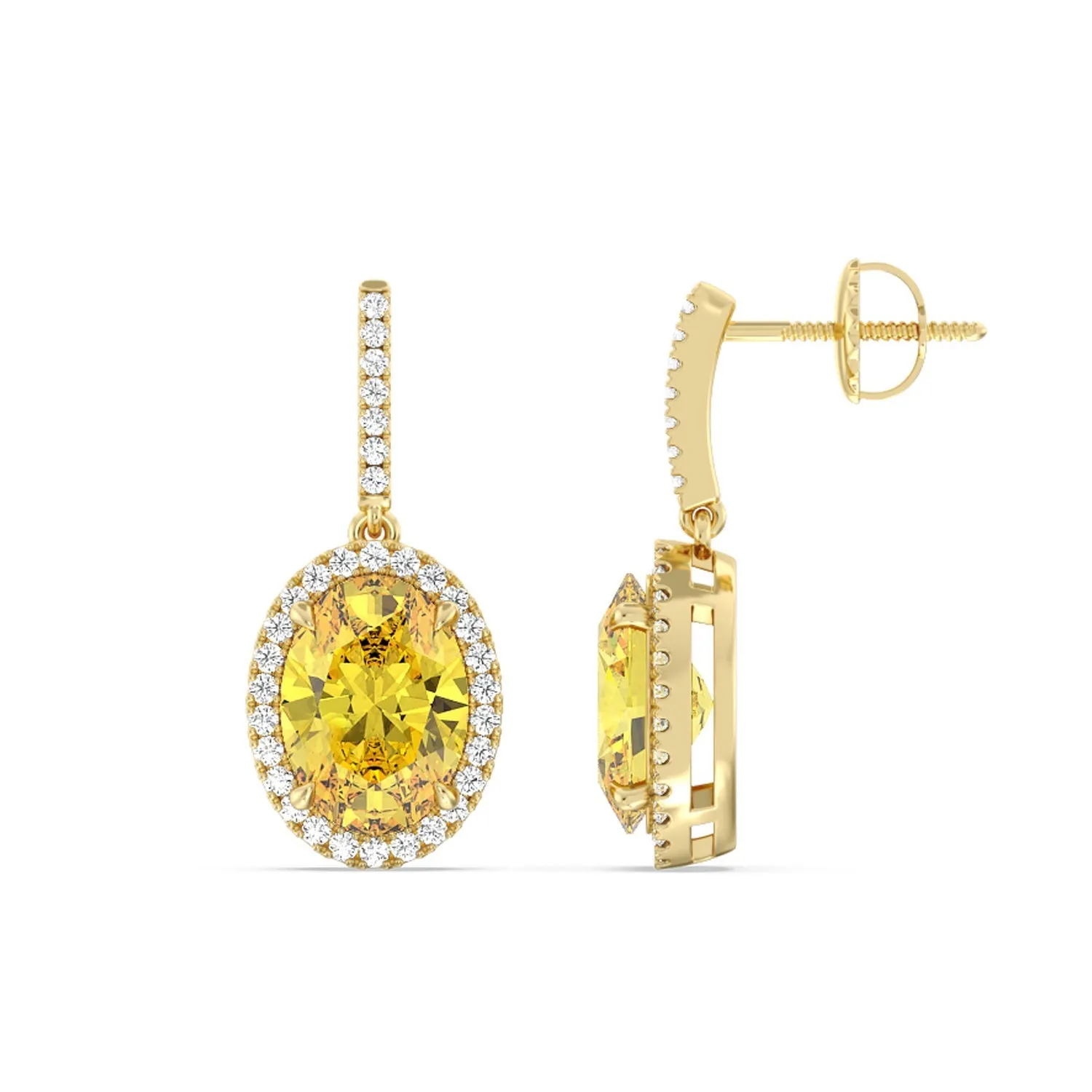 8 Ct Pair Fancy Deep Yellow Halo Drop Earrings