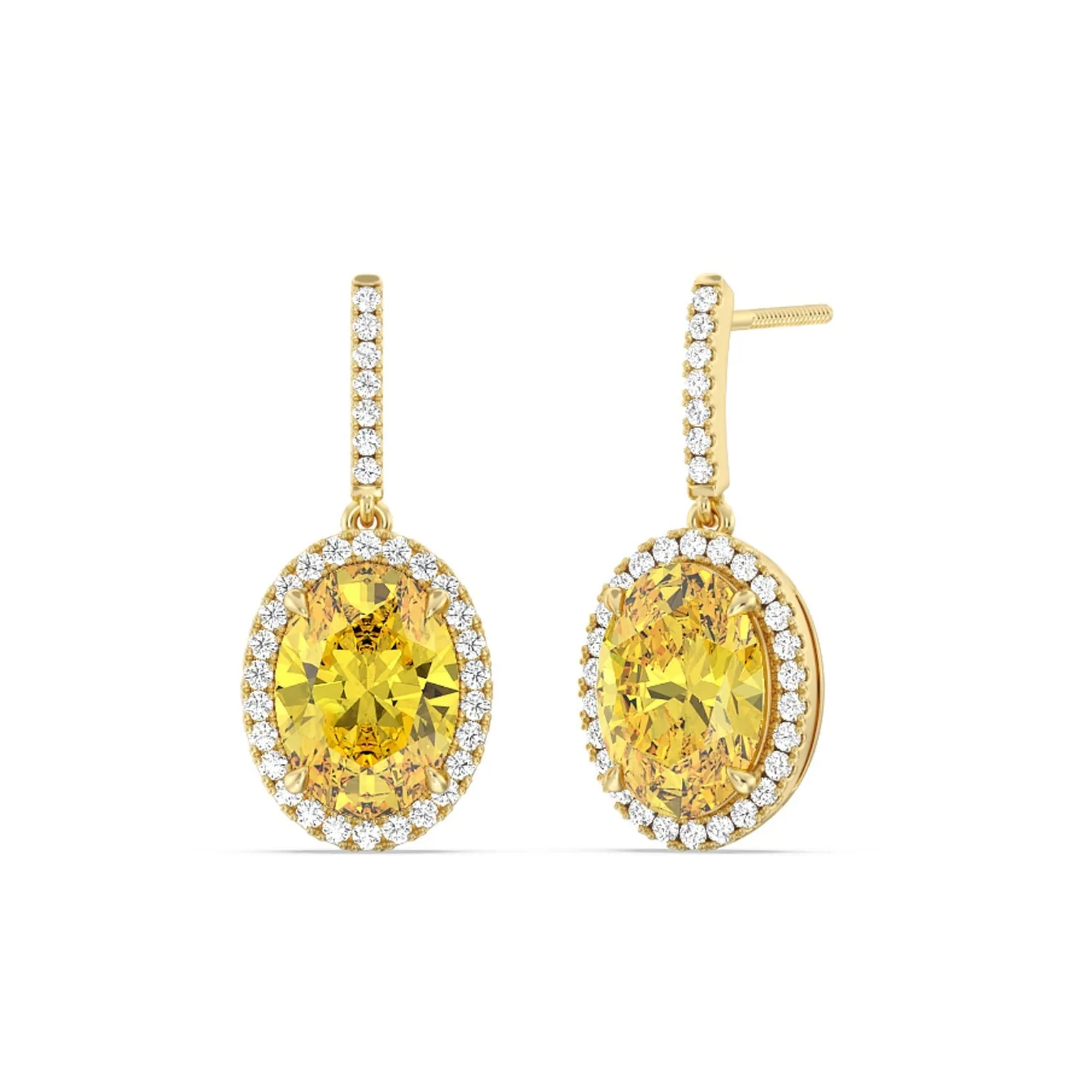 8 Ct Pair Fancy Deep Yellow Halo Drop Earrings