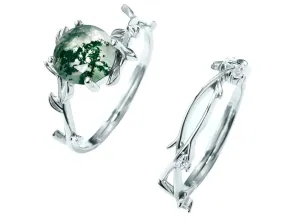 925 Silver 8*8mm Natural Moss Agate Rings
