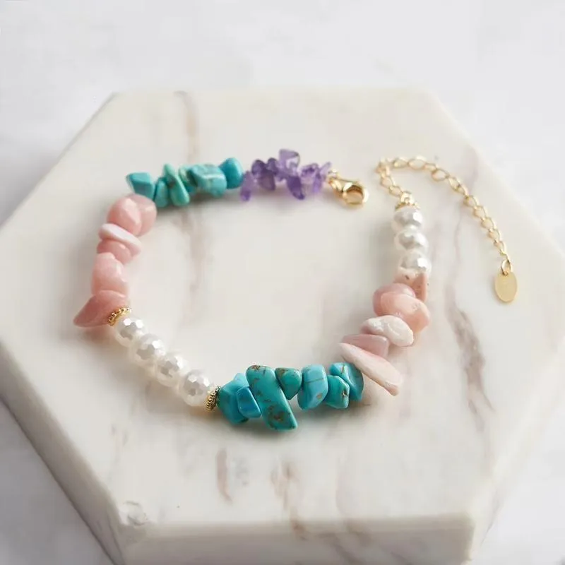 925 Silver Mix Natural Stone Bracelet Colorful Stone Chain Bracelet
