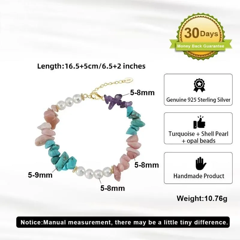 925 Silver Mix Natural Stone Bracelet Colorful Stone Chain Bracelet