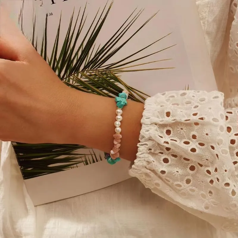 925 Silver Mix Natural Stone Bracelet Colorful Stone Chain Bracelet