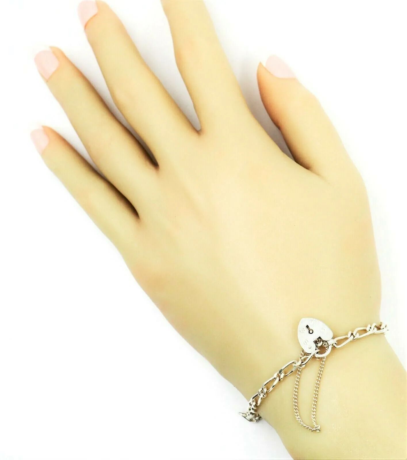 925 Sterling Silver Chain Bracelet with Heart Padlock