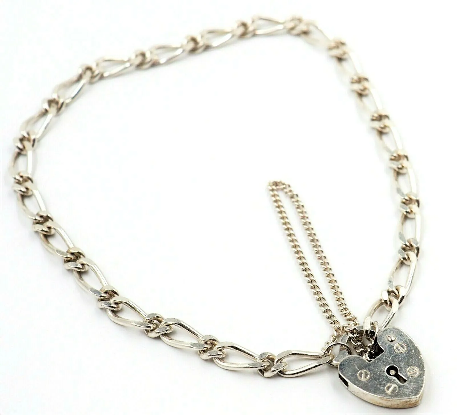 925 Sterling Silver Chain Bracelet with Heart Padlock