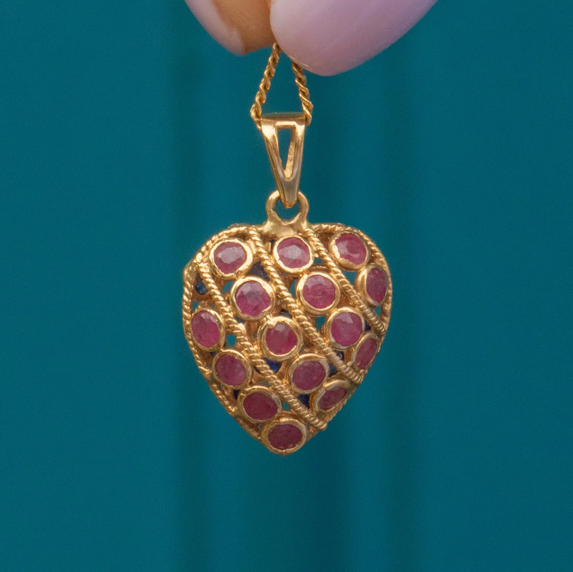9ct Gold Ruby Sapphire Heart Charm