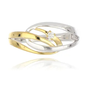 9ct Yellow and White Gold 0.03ct Diamond Interlocking Ring