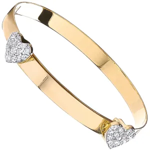 9ct Yellow Gold CZ Love Heart Identity Expandable Baby Bangle 3.8g