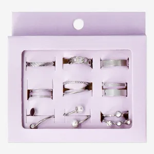 Adjustable silver rings - 9 pcs
