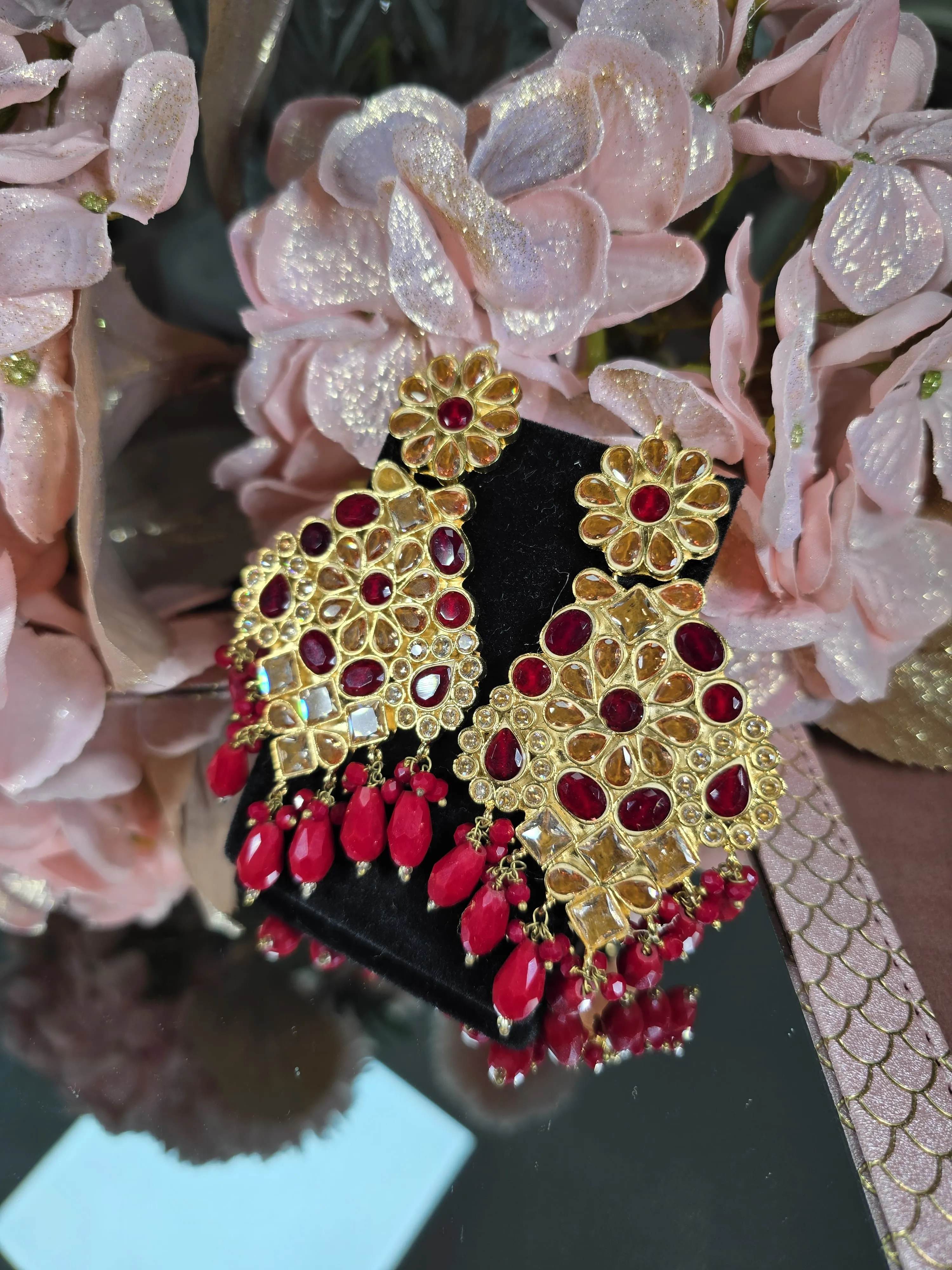 Amber Glow Ruby Drop Earrings