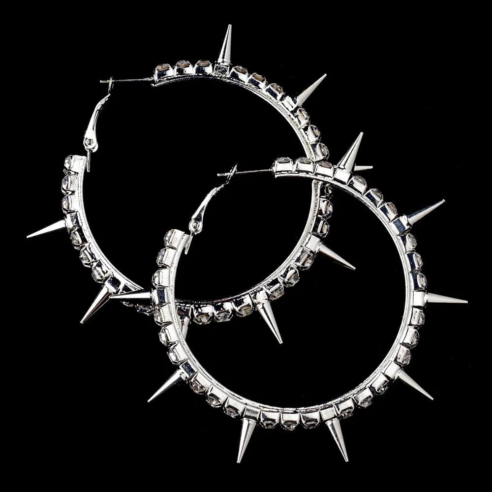 Antique Silver Clear Rhinestone Spike Bridal Wedding Earrings 23295