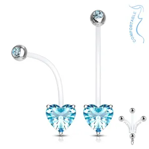 Aqua Prong Set Heart Pregnancy Belly Ring