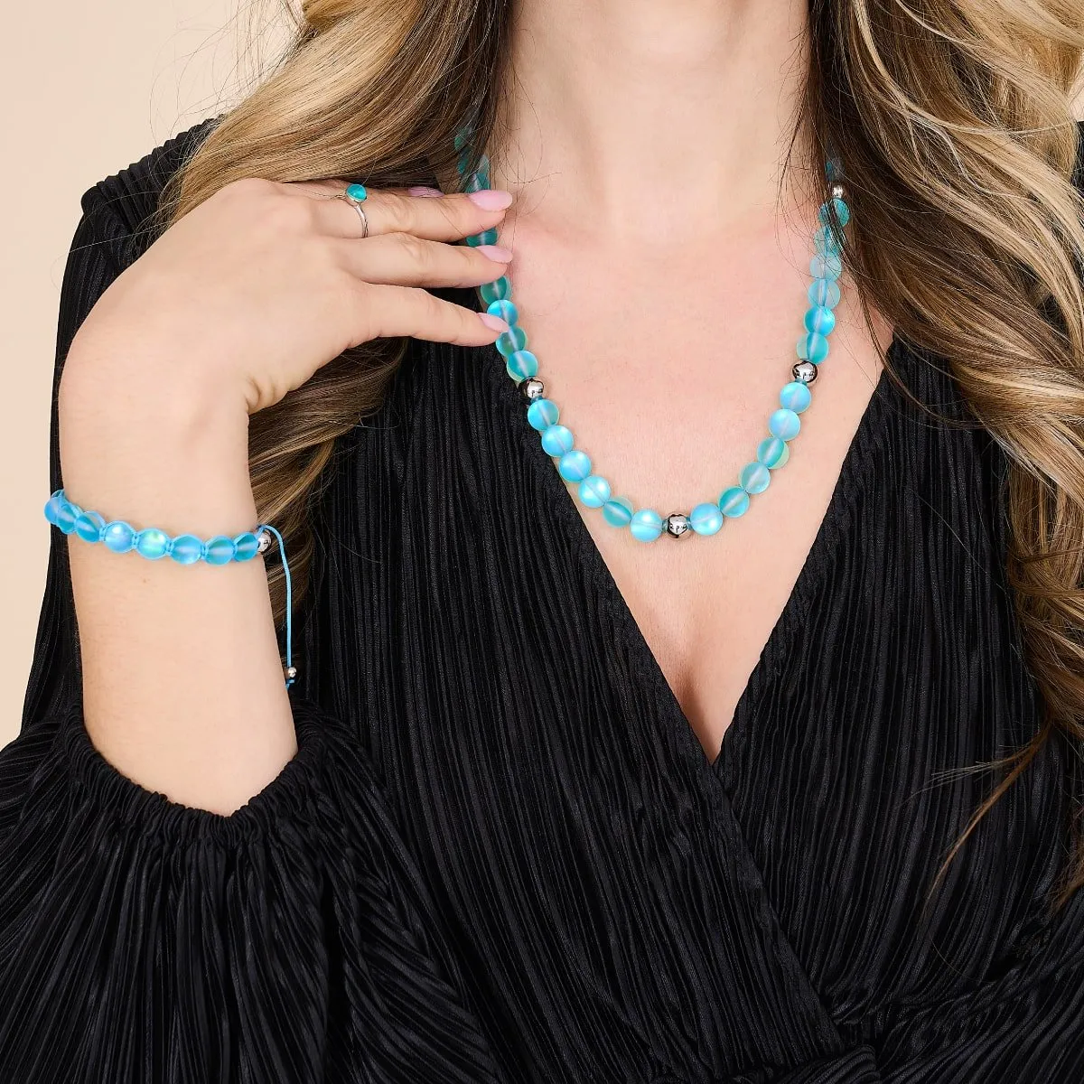 Aquamarine | Silver | Mermaid Glass Statement Necklace
