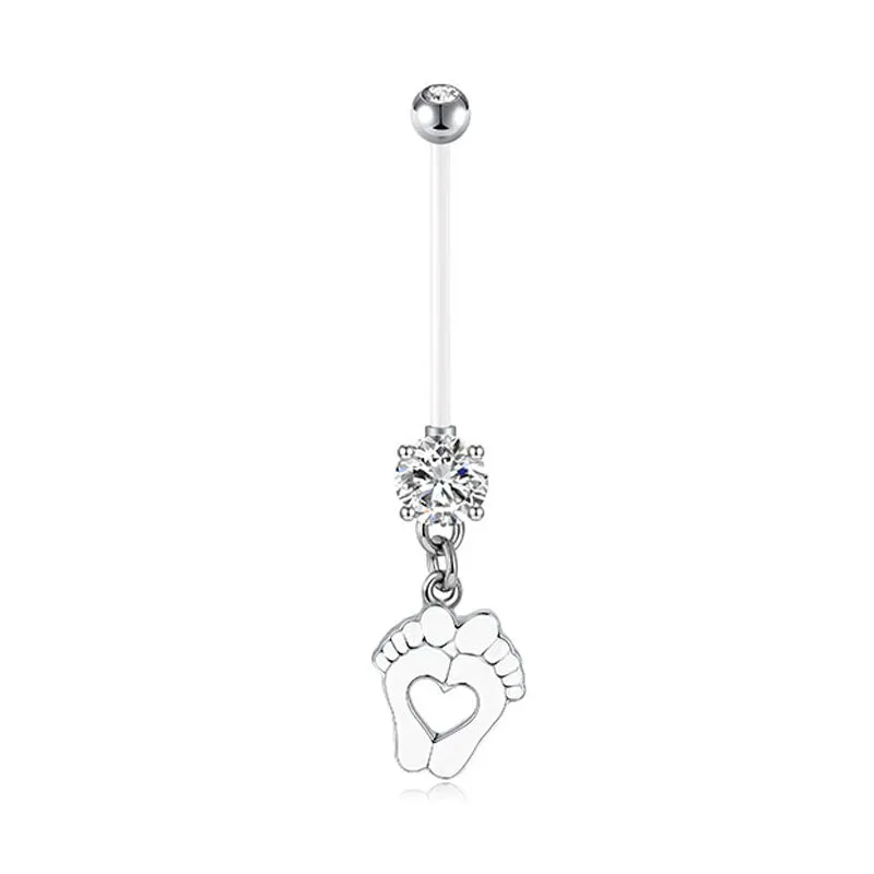 Baby Feet With CZ 14G Pregnancy Belly Button Ring White Pink Blue 25MM 32MM 35MM Available