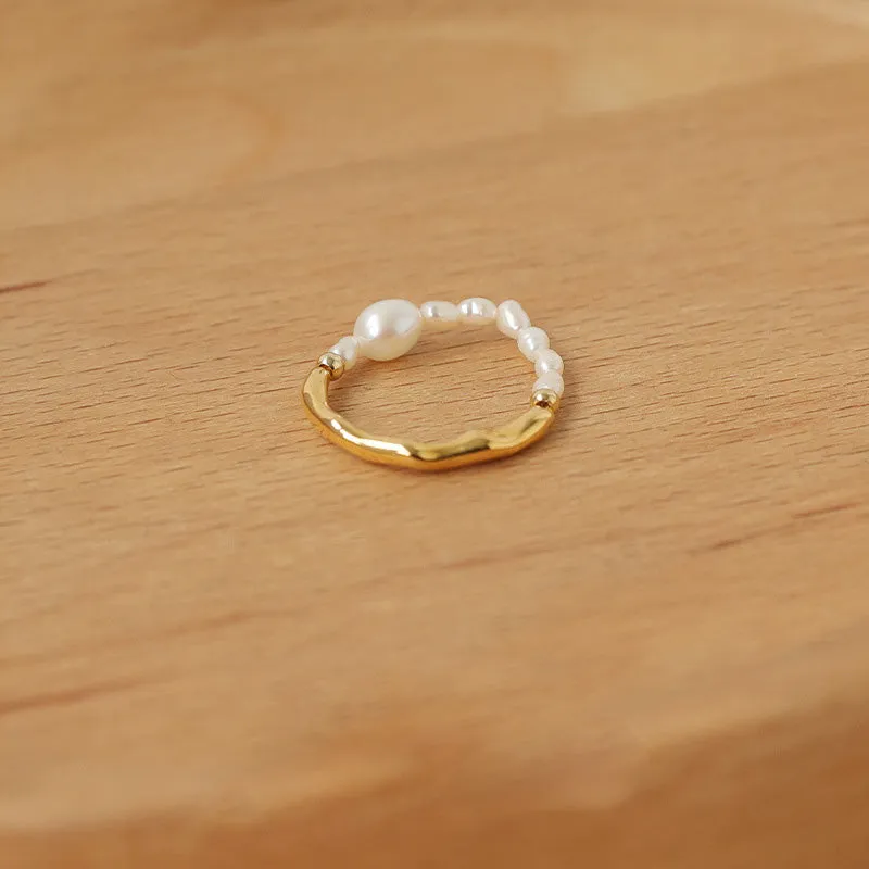 Beaded Pearl Open Ring