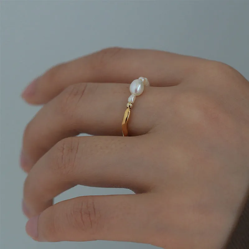 Beaded Pearl Open Ring