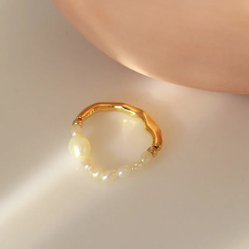 Beaded Pearl Open Ring