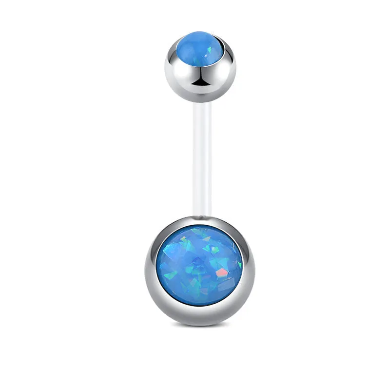 Belly Buttom Ring 14G Double Synthetic Opal Inlaid Flexible Bar 10MM Muti-Color Available