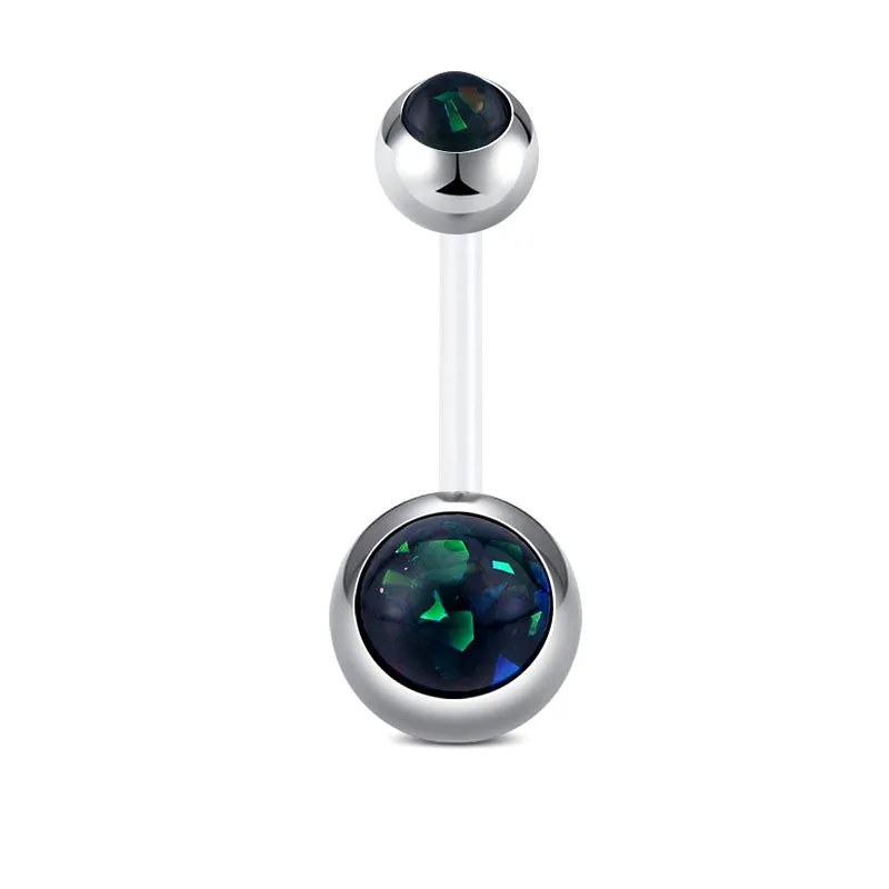 Belly Buttom Ring 14G Double Synthetic Opal Inlaid Flexible Bar 10MM Muti-Color Available