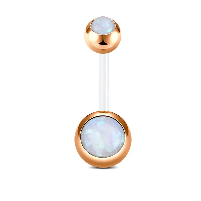 Belly Buttom Ring 14G Double Synthetic Opal Inlaid Flexible Bar 10MM Muti-Color Available