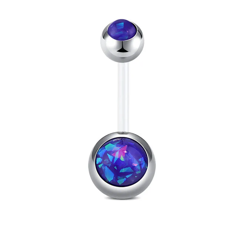 Belly Buttom Ring 14G Double Synthetic Opal Inlaid Flexible Bar 10MM Muti-Color Available