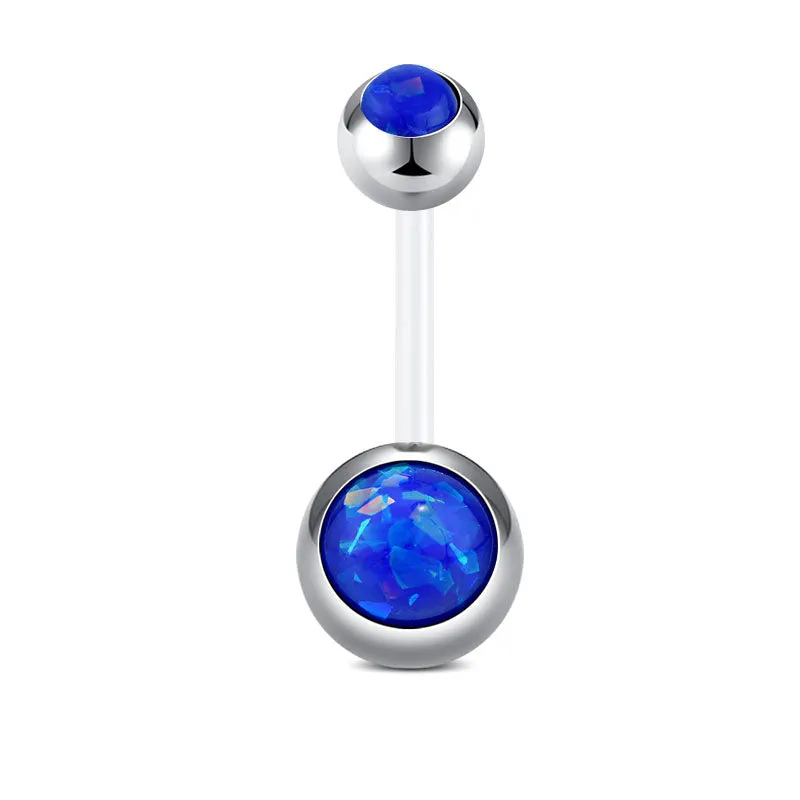 Belly Buttom Ring 14G Double Synthetic Opal Inlaid Flexible Bar 10MM Muti-Color Available