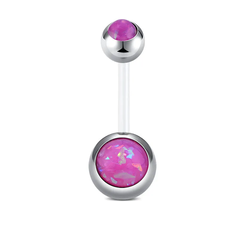 Belly Buttom Ring 14G Double Synthetic Opal Inlaid Flexible Bar 10MM Muti-Color Available