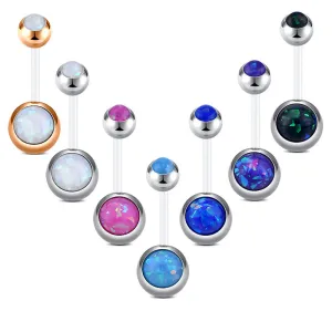 Belly Buttom Ring 14G Double Synthetic Opal Inlaid Flexible Bar 10MM Muti-Color Available