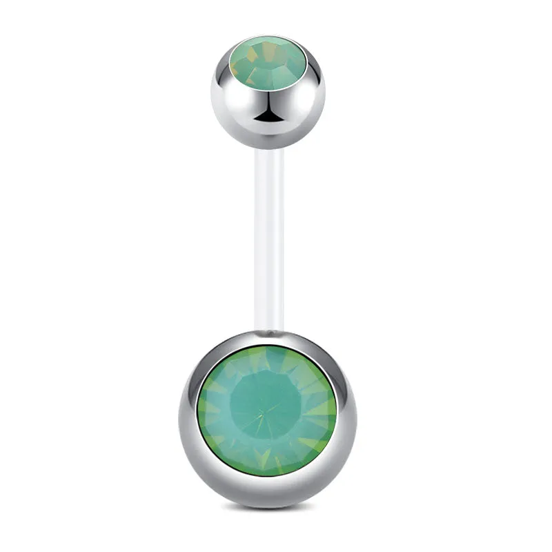 Belly Buttom Rings 14G Double Inlaid Opal 10MM Flexible Bar White Pink Green Available