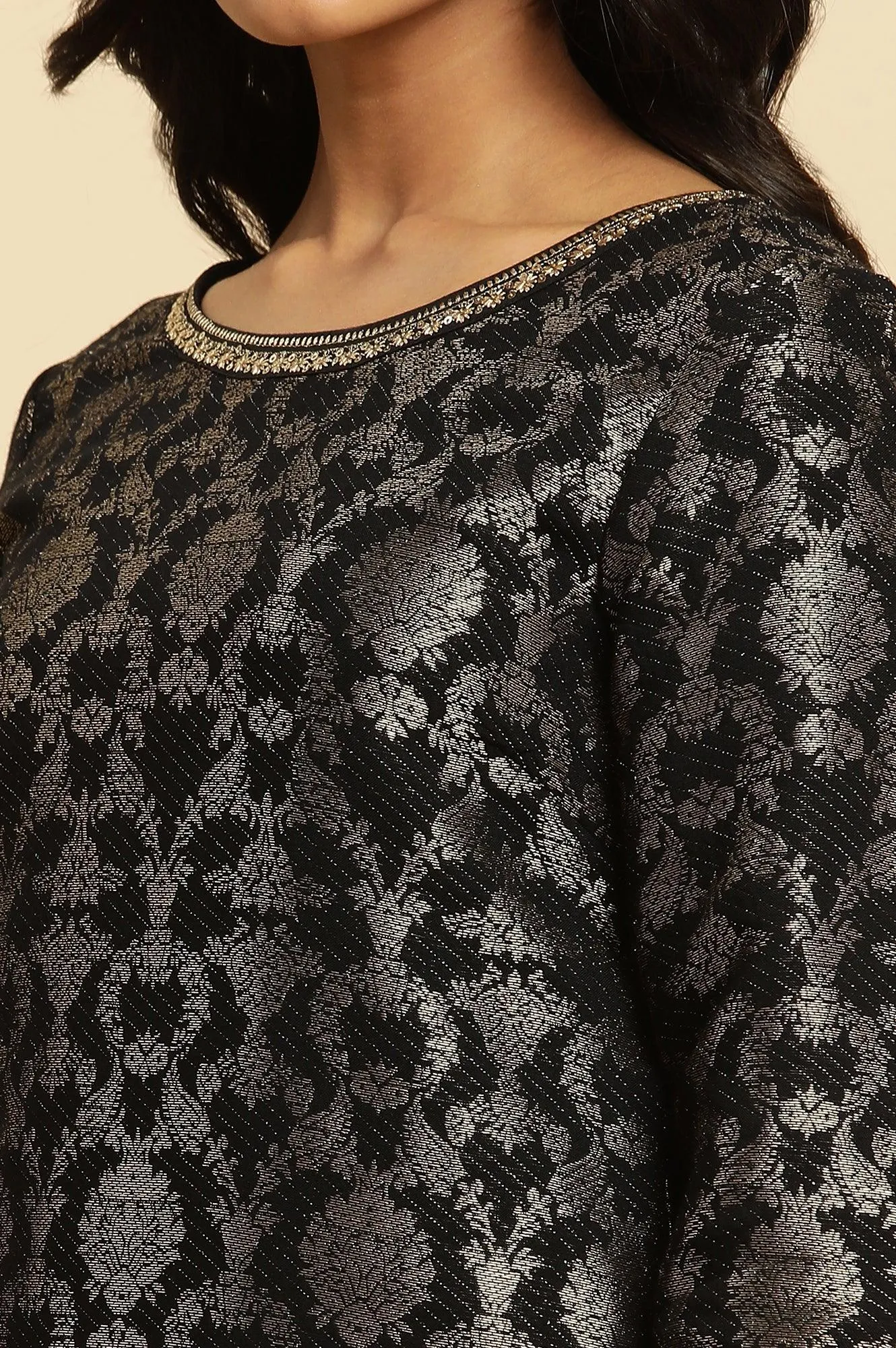 Black Rayon Jacquard Kurta And Pant Festive Set