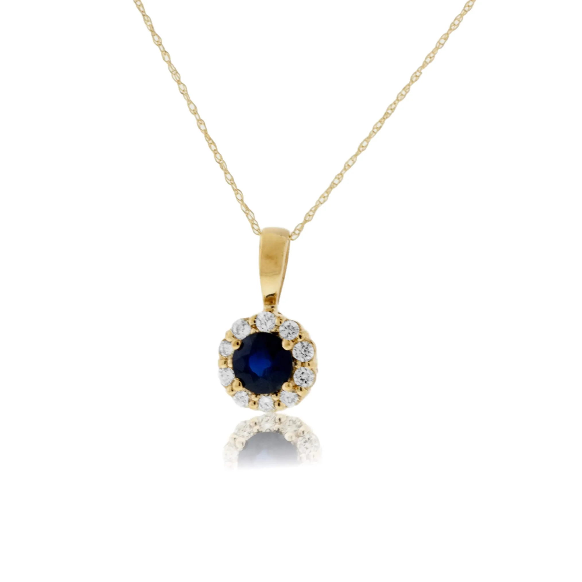 Blue Sapphire & Diamond Halo Pendant w/Chain