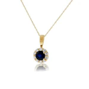 Blue Sapphire & Diamond Halo Pendant w/Chain