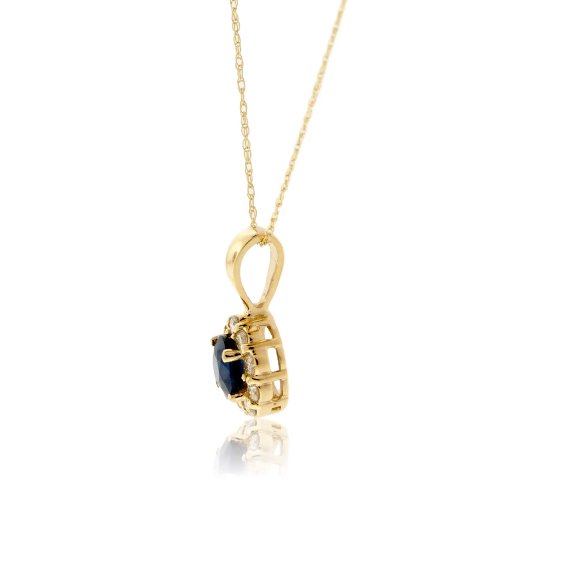 Blue Sapphire & Diamond Halo Pendant w/Chain