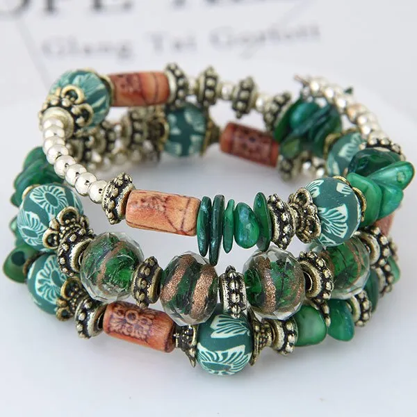 Bohemian Style Colorful Multilayer Gem Glaze Bracelets