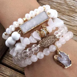 Boho Beaded Bracelet Sets Druzy Charm 5pc Stack Bracelets