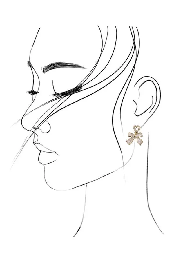 Bow Heart Pearl Drop Earrings