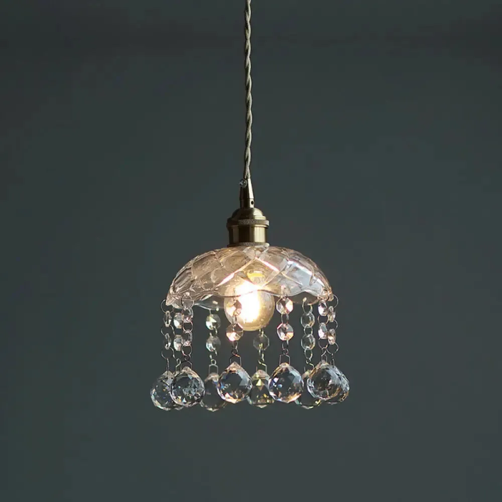 Brass Finish Crystal Mini Pendant Light with Glass Lamp Socket for Coffee Shop