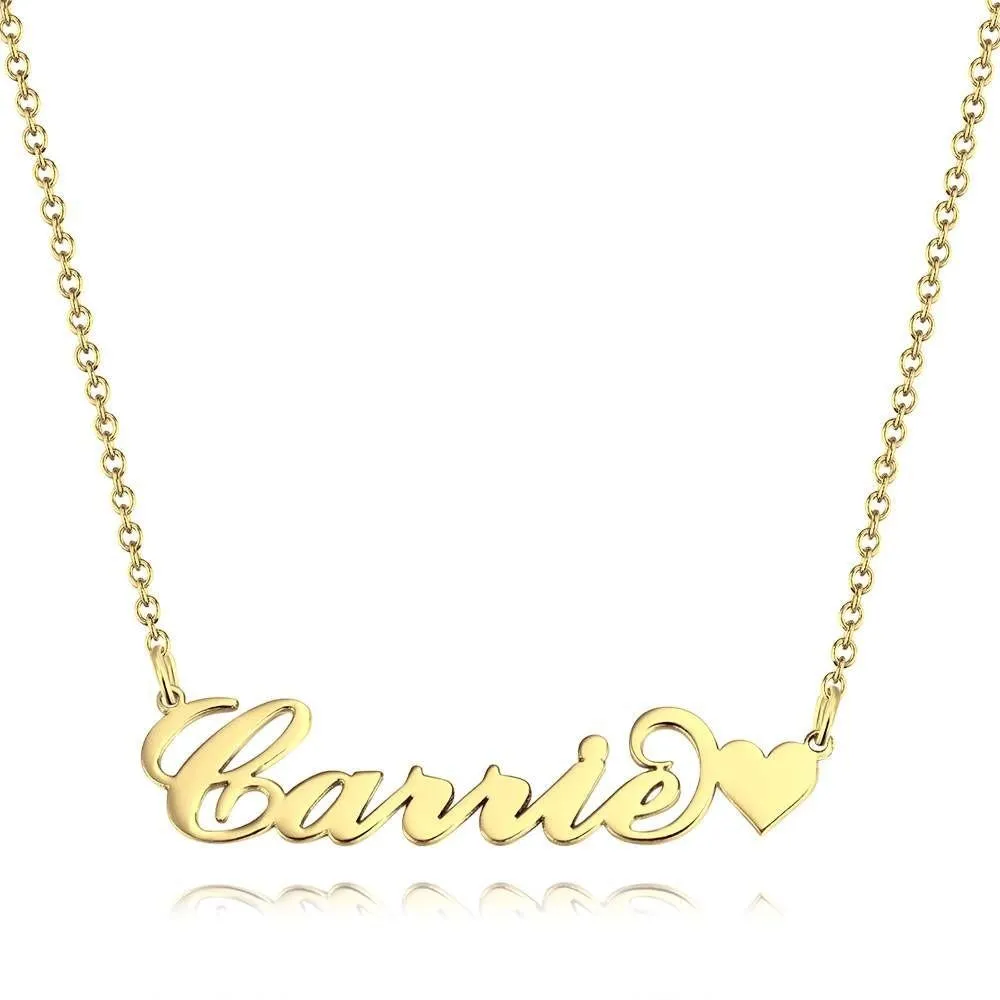 Carrie Style Name Necklace - Custom Name Necklace Gold - Name Necklace with Heart 14K Gold - Name Plate Necklace - Christmas Gifts for Girlfriend