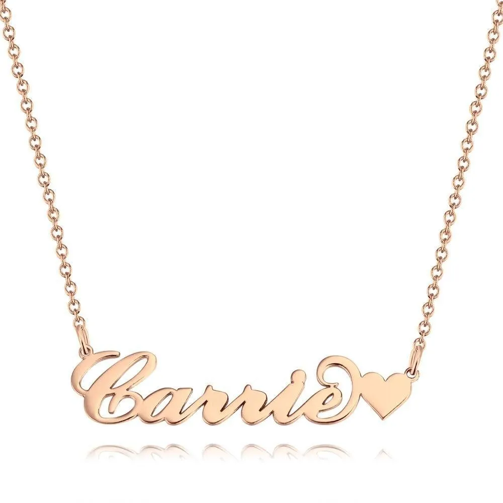 Carrie Style Name Necklace - Custom Name Necklace Gold - Name Necklace with Heart 14K Gold - Name Plate Necklace - Christmas Gifts for Girlfriend