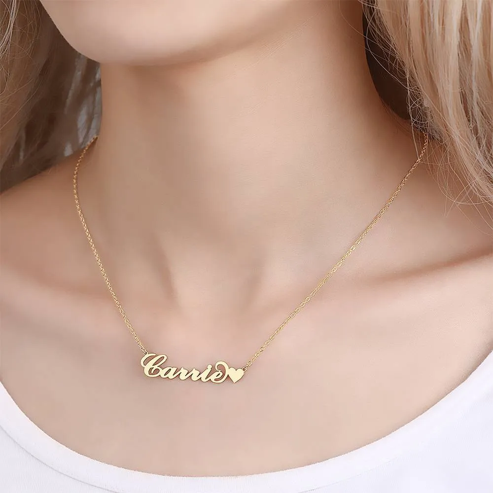Carrie Style Name Necklace - Custom Name Necklace Gold - Name Necklace with Heart 14K Gold - Name Plate Necklace - Christmas Gifts for Girlfriend