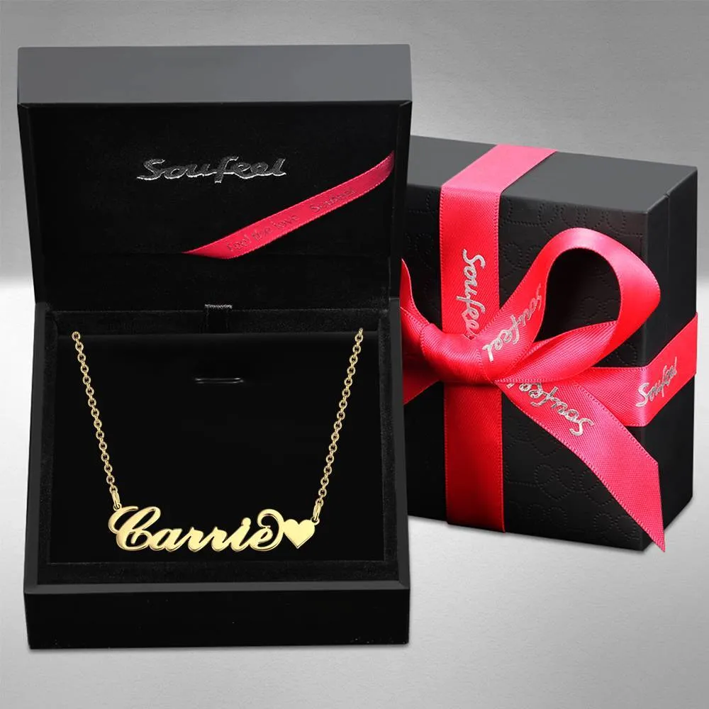 Carrie Style Name Necklace - Custom Name Necklace Gold - Name Necklace with Heart 14K Gold - Name Plate Necklace - Christmas Gifts for Girlfriend