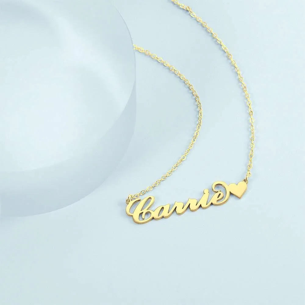 Carrie Style Name Necklace - Custom Name Necklace Gold - Name Necklace with Heart 14K Gold - Name Plate Necklace - Christmas Gifts for Girlfriend