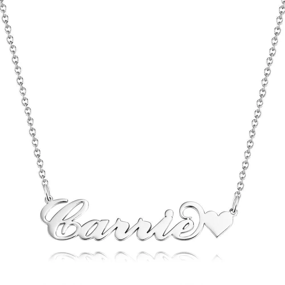 Carrie Style Name Necklace - Custom Name Necklace Gold - Name Necklace with Heart 14K Gold - Name Plate Necklace - Christmas Gifts for Girlfriend
