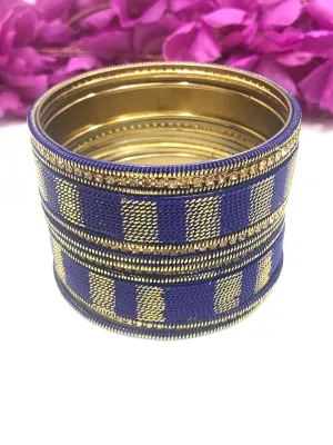 Charming Blue Color Metal Bangles Set With Spiral Design For Women