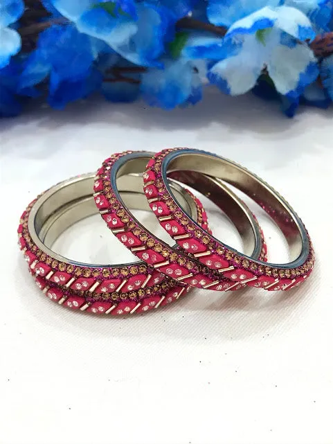 Charming Dark Pink Colored Metal Bangles For Girls