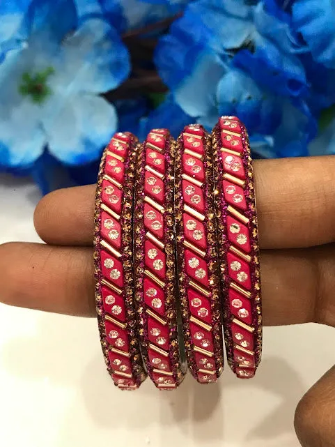 Charming Dark Pink Colored Metal Bangles For Girls