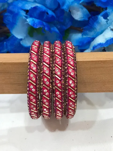 Charming Dark Pink Colored Metal Bangles For Girls